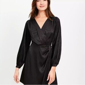 LOFT Black V-Neck Wrap Mini Cheetah Print Dress